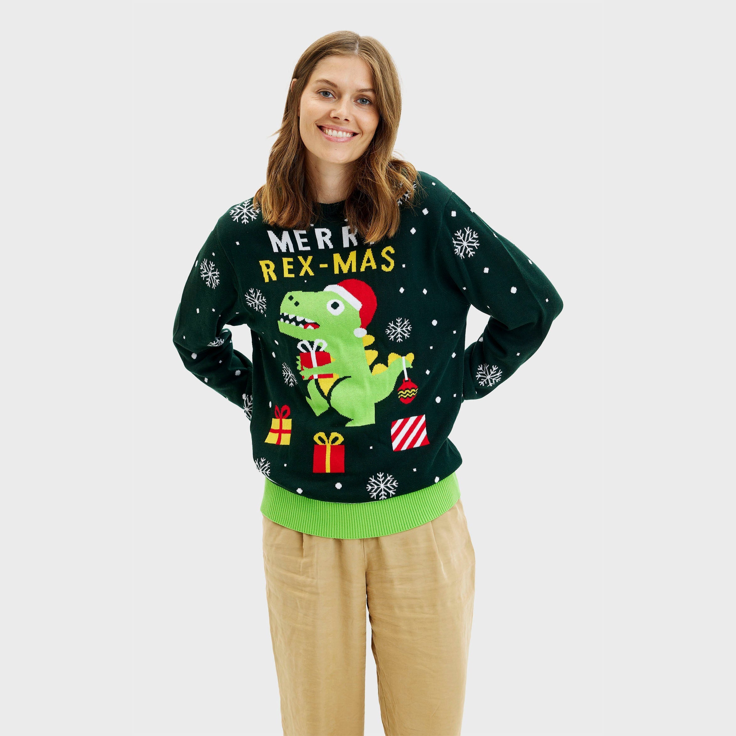 Niedlicher Dino-Weihnachtspullover – Damen.